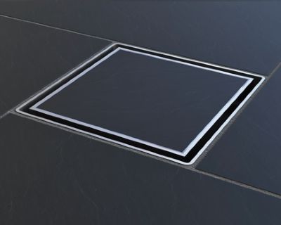 IMPEY AQUA-DEC EASY FIT 'TILED INSERT' BRUSHED STAINLESS STEEL TILED FLOOR GULLY with HORIZONTAL OUTLET, QUADT14/H IMPEY AQUA-DEC EASY FIT 'TILED INSERT' BRUSHED STAINLESS STEEL TILED FLOOR GULLY with HORIZONTAL OUTLET, QUADT14/H
